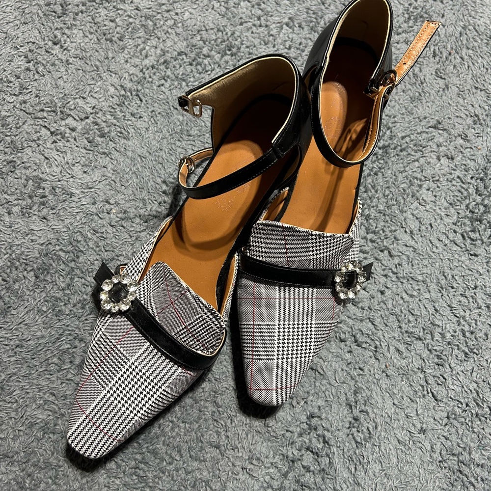 Chic Plaid Women's Heels with Floral Accent